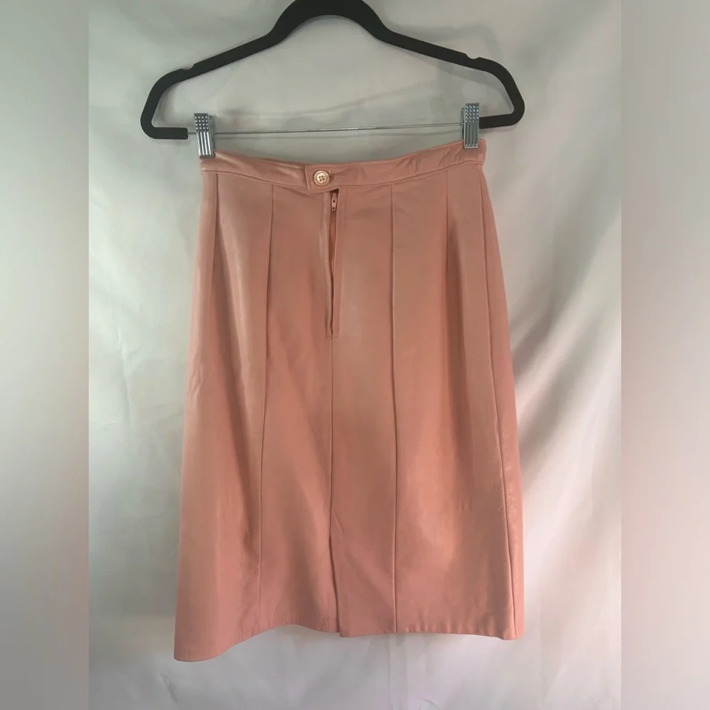 Vintage 80s Cache leather pink midi skirt woman size 10